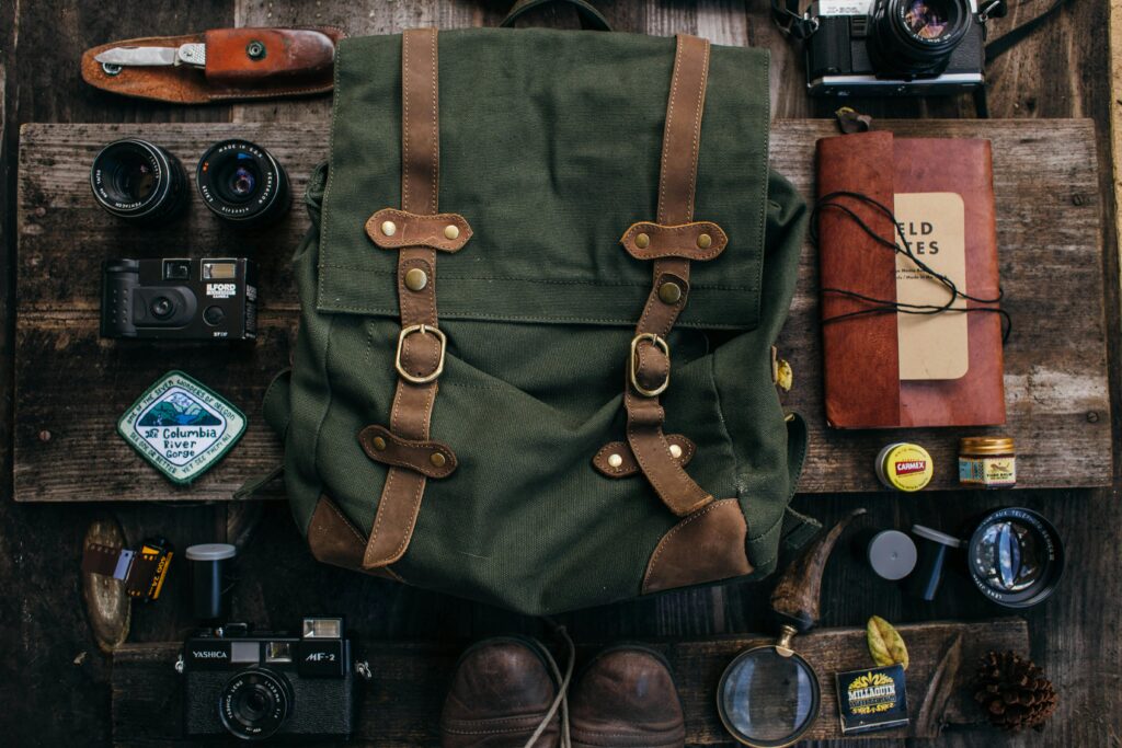 Backpack essentials laid out for first solo trip to South America