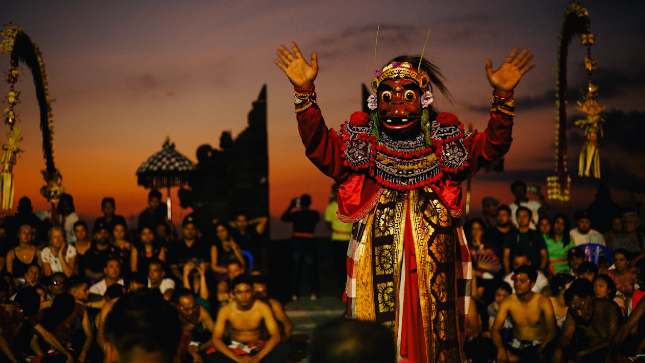 Colorful cultural performance at Bali Arts Festival showcasing traditional Balinese dance, music, and costumes