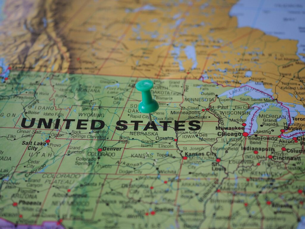 Map of the USA showing the best places to visit