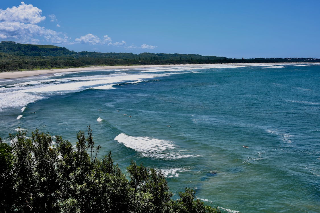 Byron Bay Bluesfest with stunning ocean views and a clear blue sky, showcasing the festival's vibrant atmosphere