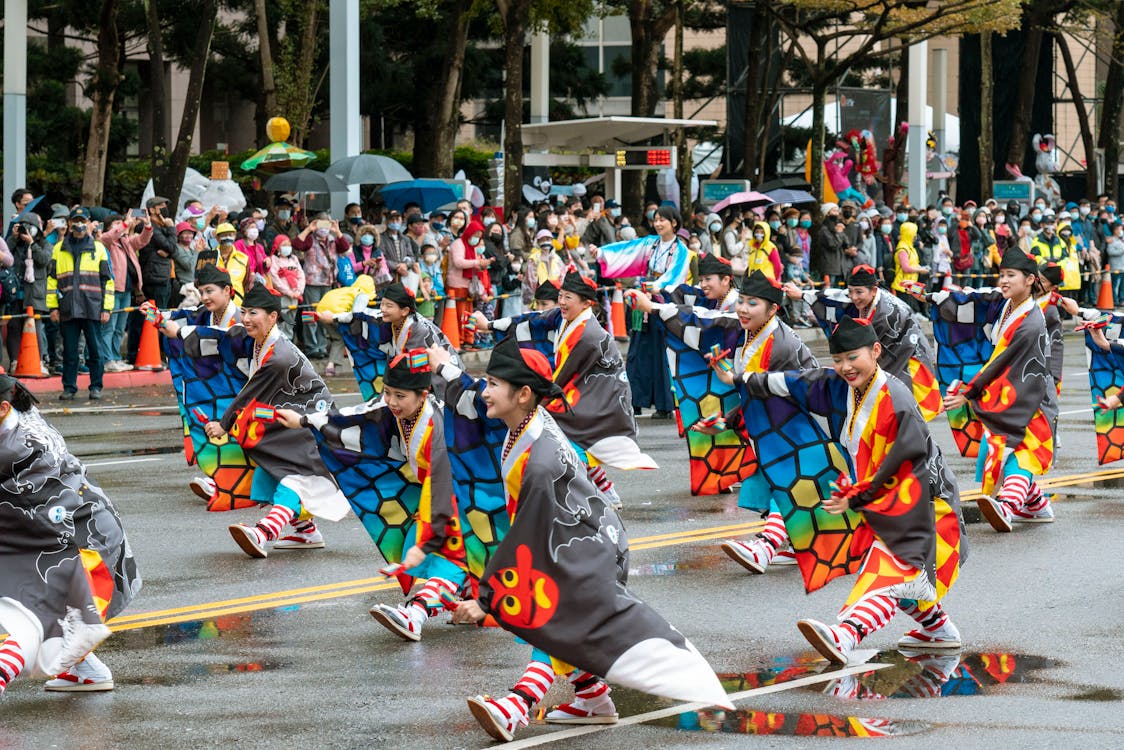 Awa Odori dancers in traditional attire - traditional Japanese festivals