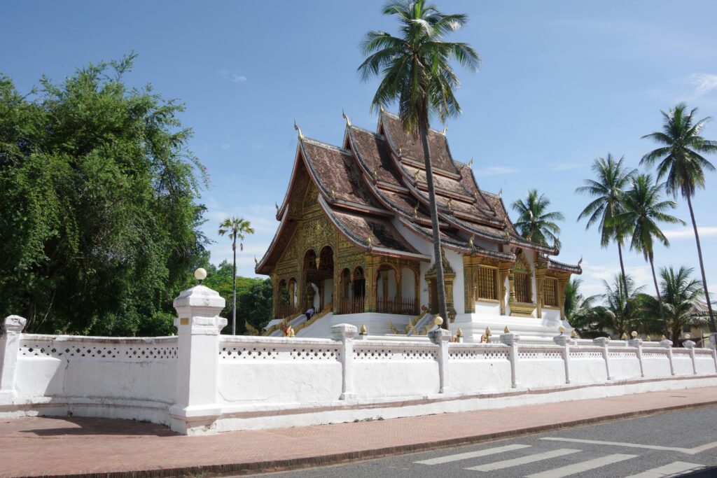 Golden temples of Luang Prabang at sunset