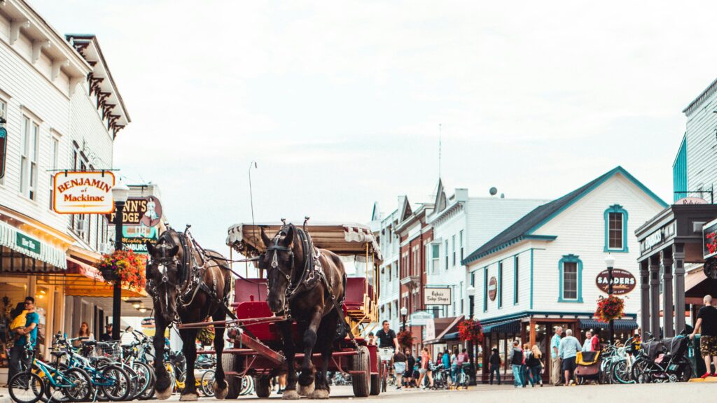 Car-free Mackinac Island with horse-drawn carriages, one of the best places to visit in the USA for a unique experience