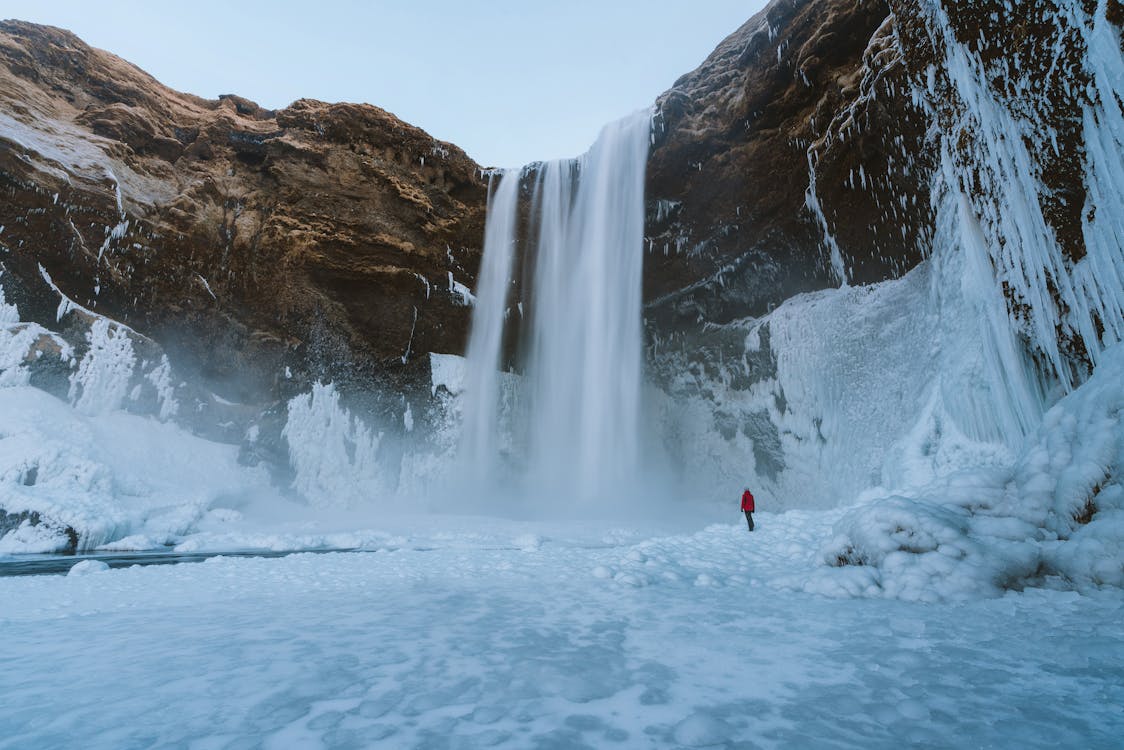 ice caves, frozen waterfalls in Iceland