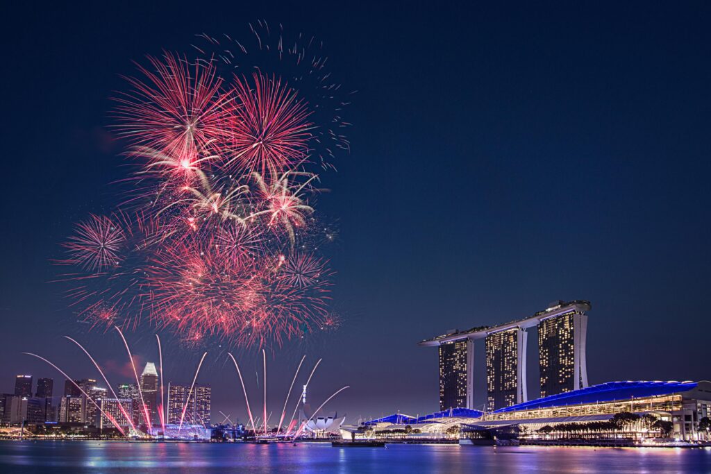 Best destinations to visit in August - Singapore's National Day fireworks display