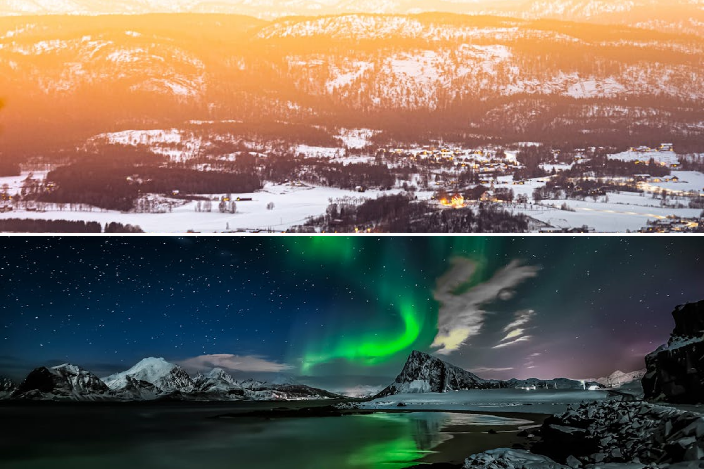 Best places to visit in Norway during different seasons showing Midnight Sun and Northern Lights