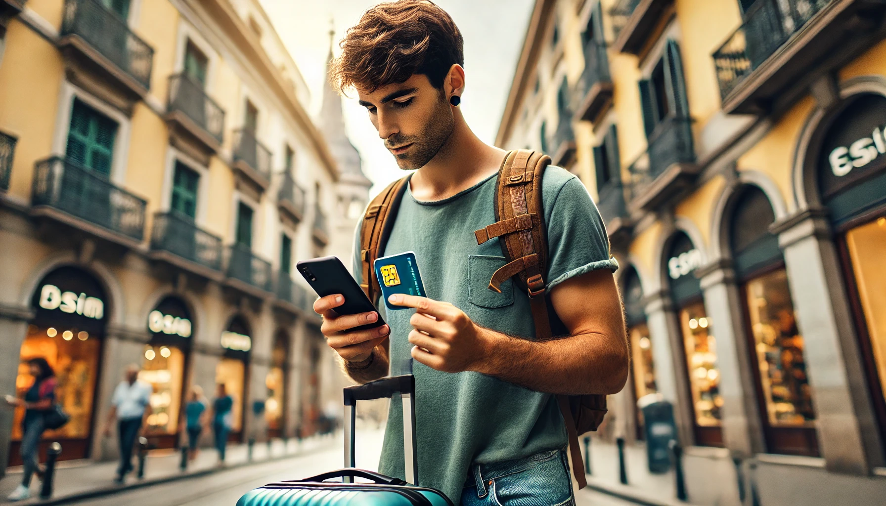 Budget solo traveler staying connected with eSIM during first solo trip to Europe