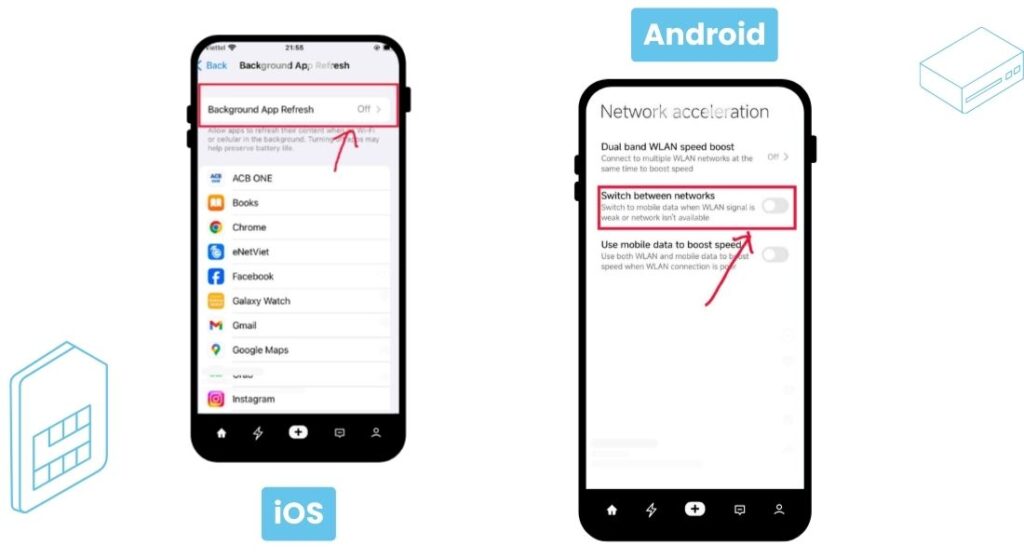 Turning off background app refresh to save eSIM data