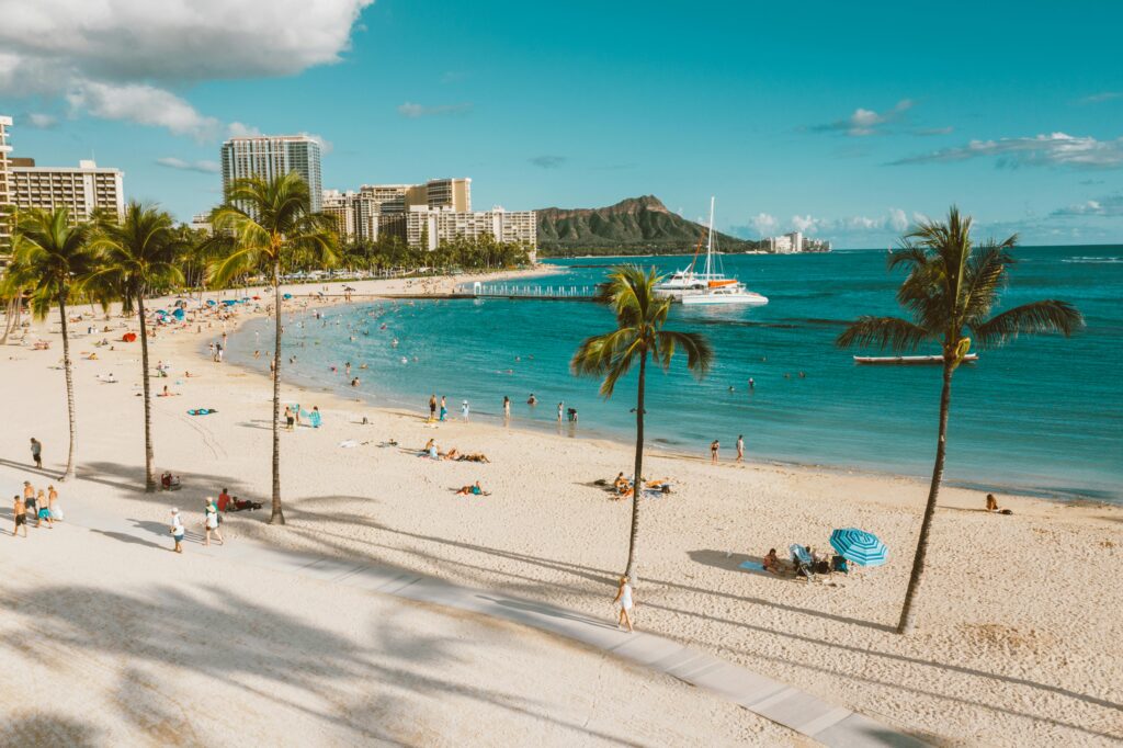 Enjoying the sunset at Waikiki Beach, a must-visit spot in Oahu