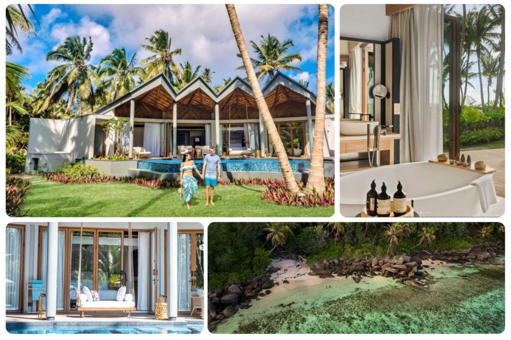 Waldorf Astoria Seychelles Platte Island, emphasizing sustainability with solar panels.