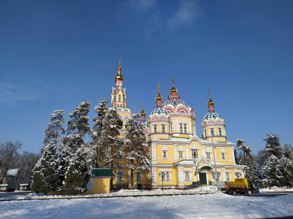 Colorful Zenkov Cathedral, one of the best places to visit in Kazakhstan's cultural city of Almaty