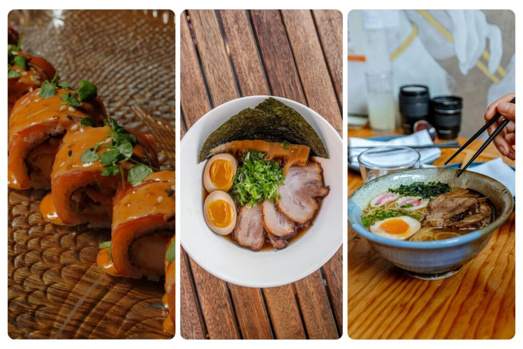 Solo traveler enjoying traditional Japanese cuisine at a local restaurant, highlighting food experiences during solo travel to Japan