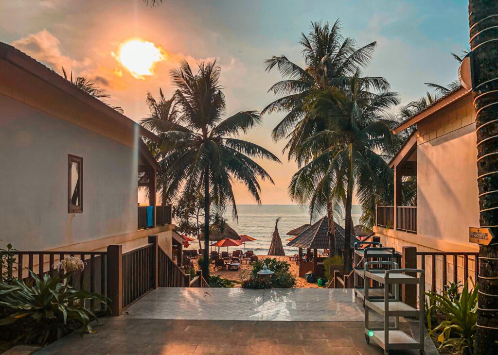 Travelers enjoying sunset on a beach in Phu Quoc