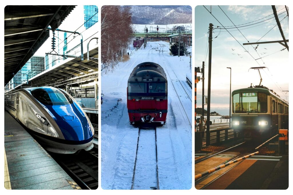 Solo traveler boarding a Shinkansen bullet train in Japan, demonstrating transportation options for solo travel to Japan
