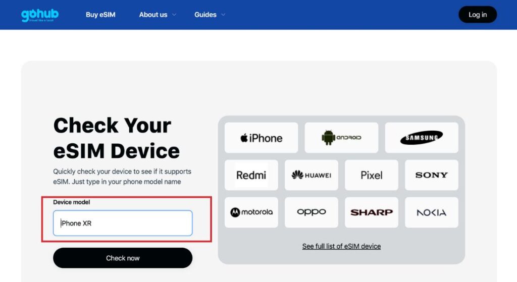 check your Esim device with Gohub - a section of 'list of esim compatible phones' article