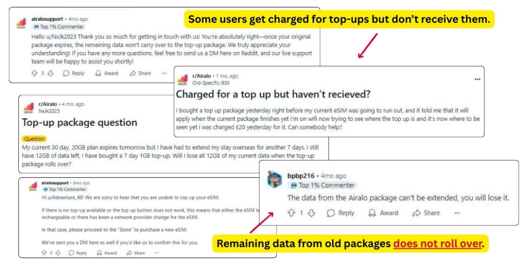 Airalo top-up issues 