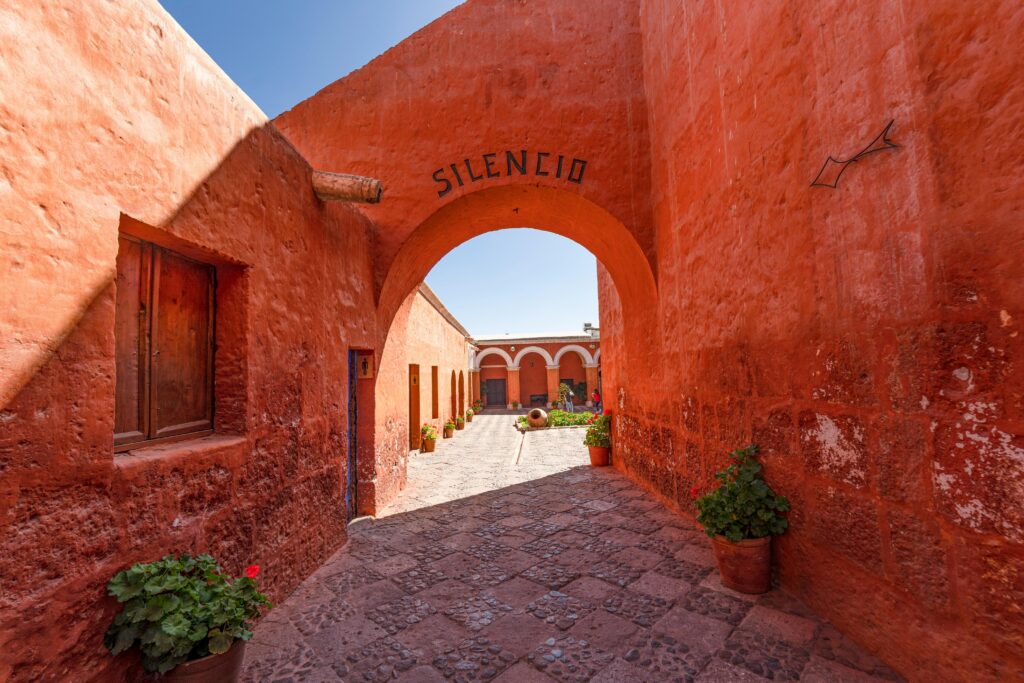 Colorful cloisters inside Santa Catalina Monastery in Arequipa Peru