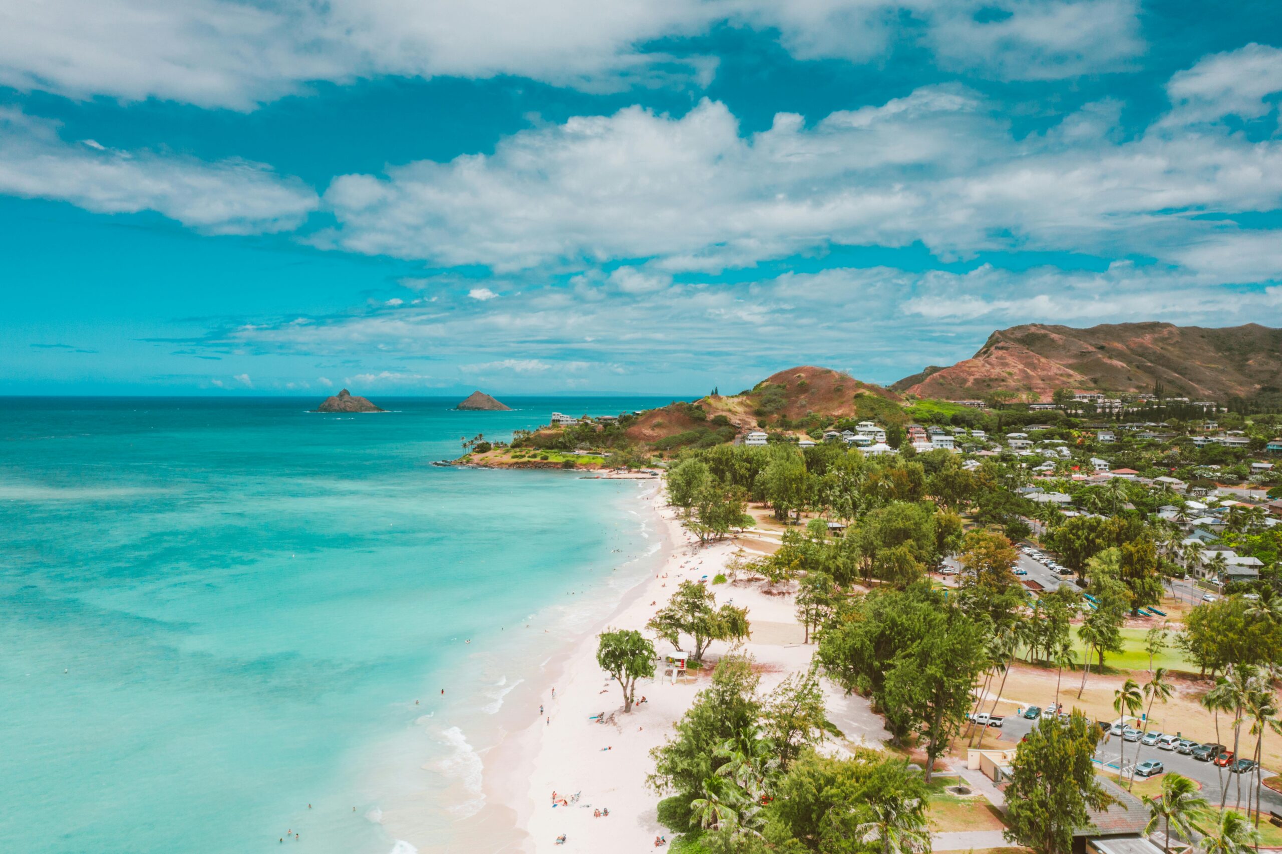 Lanikai Beach white sand and turquoise water with Mokulua Islands view in Oahu