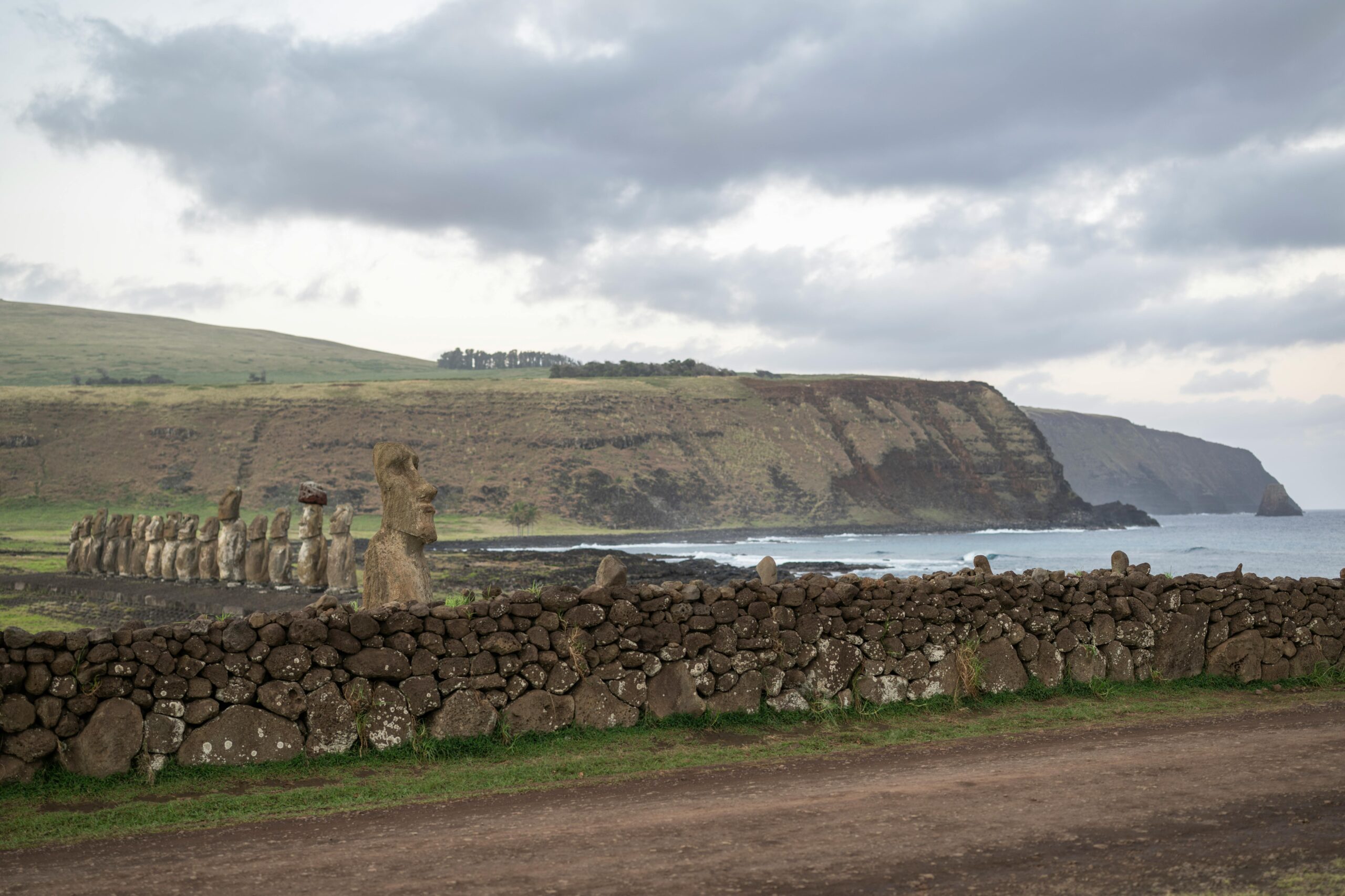 Scenic coastline of Easter Island with waves and cliffs during the shoulder season