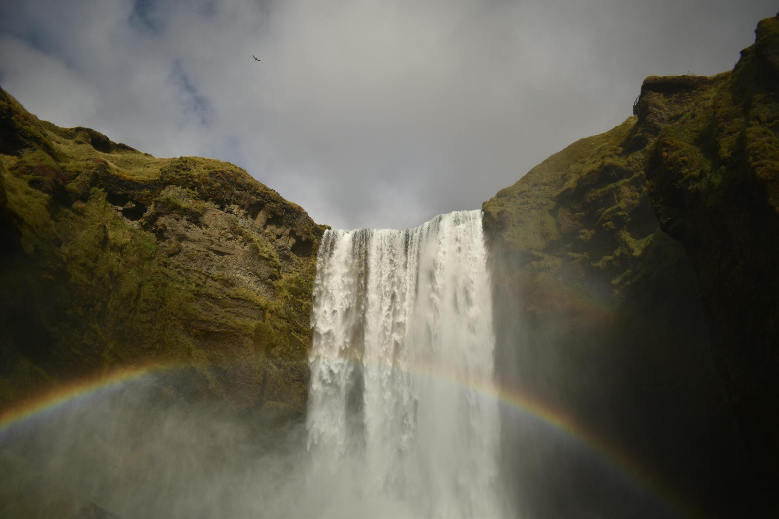 Skógafoss waterfall rainbow view on the South Coast of Iceland
