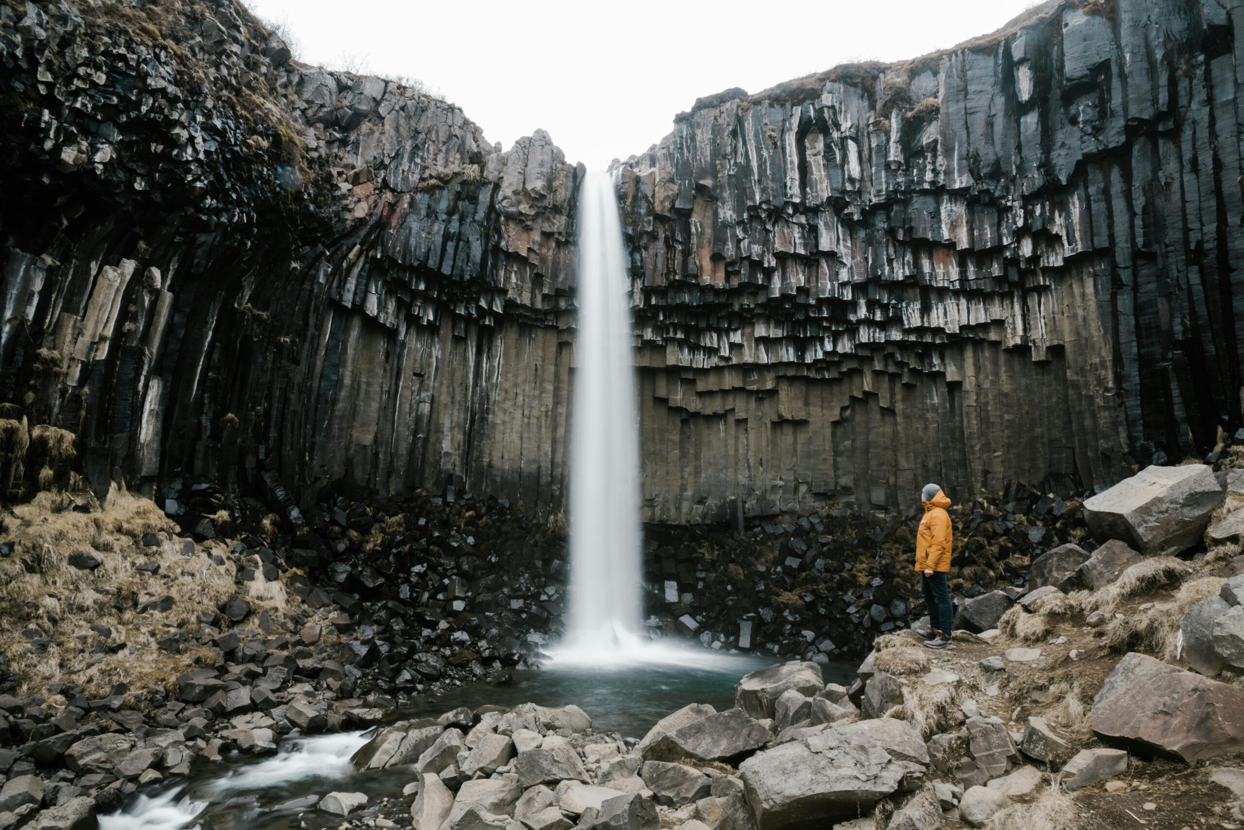 Svartifoss waterfall framed by basalt columns in Vatnajökull National Park