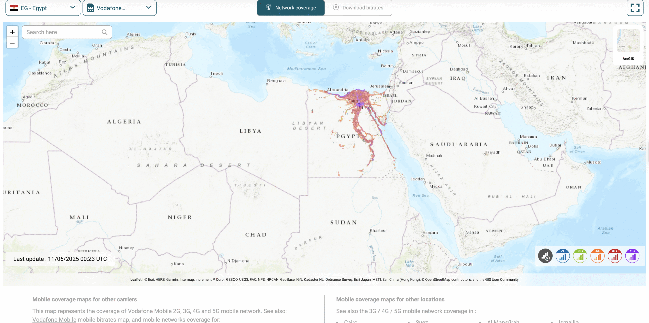 Egypt mobile network coverage map of vodafone