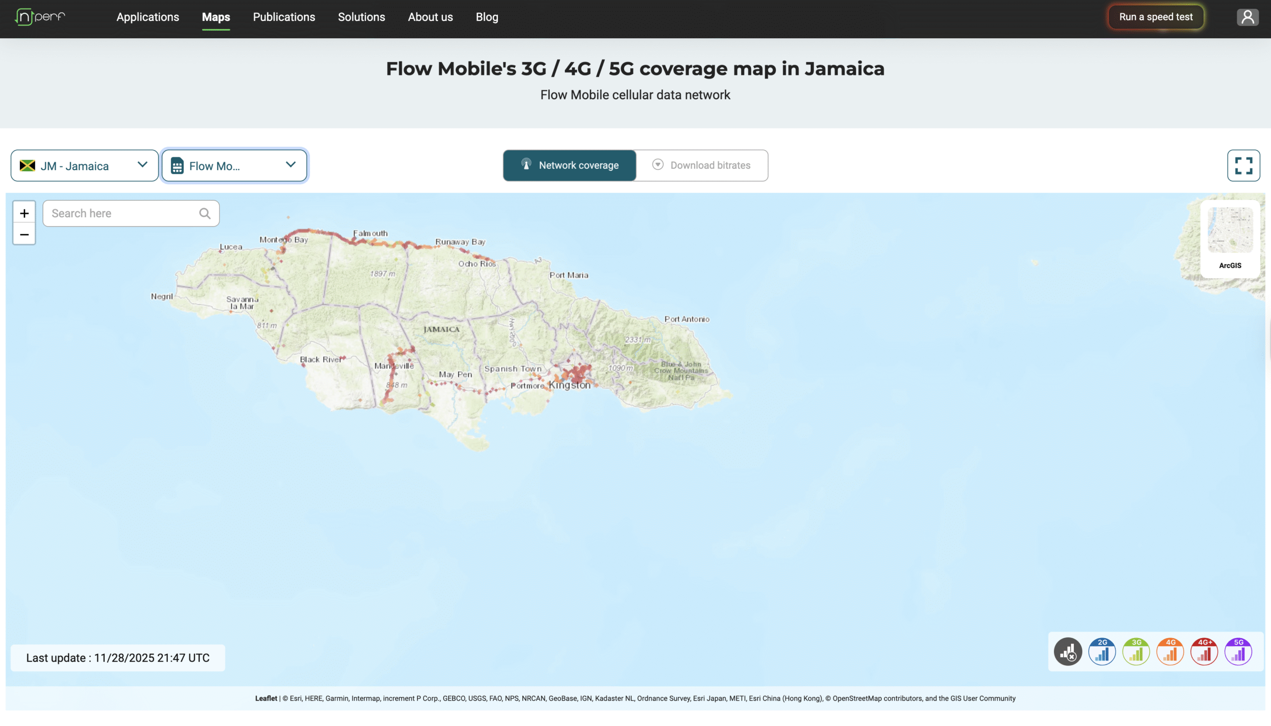 Flow's coverage map in Jamaica