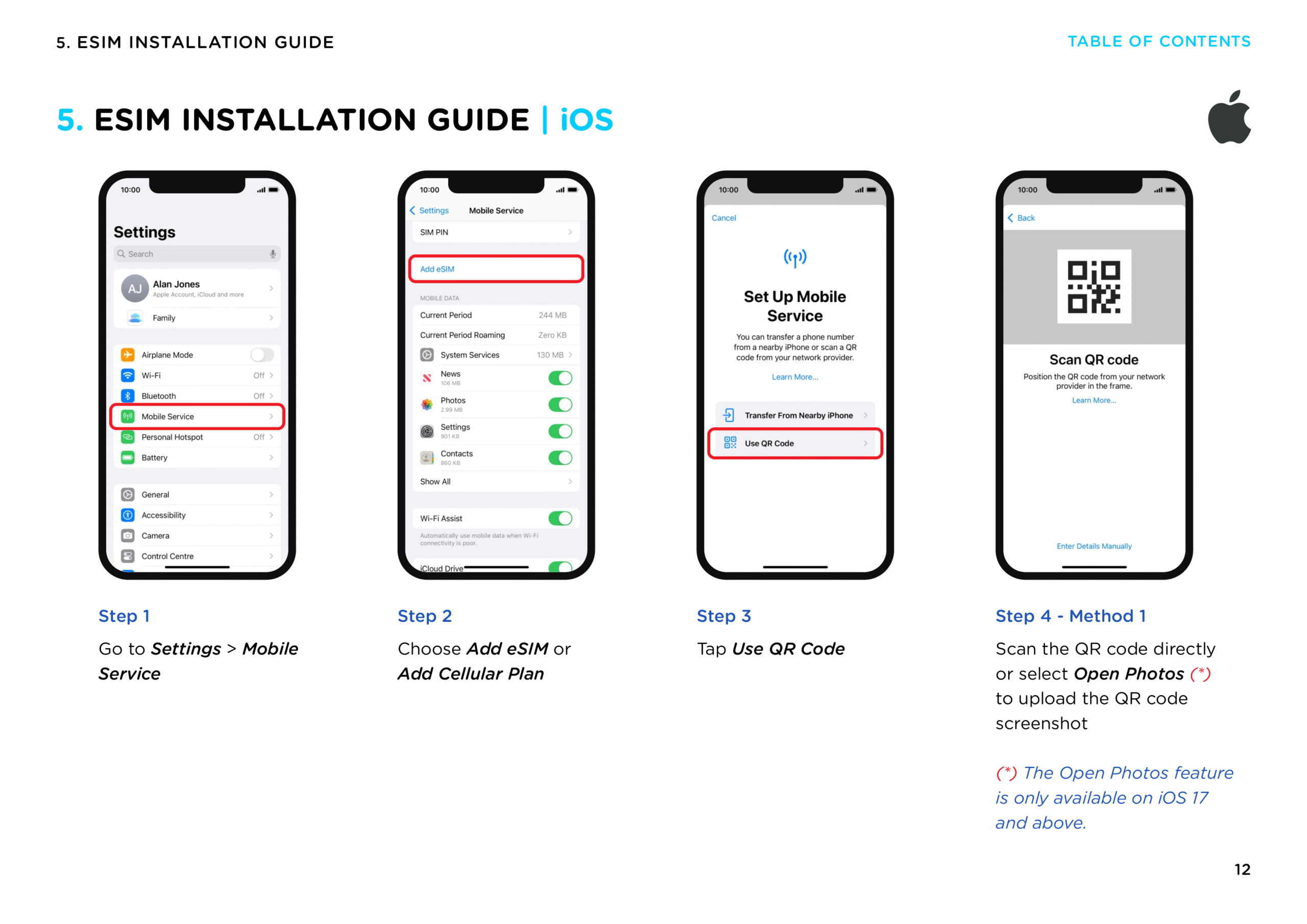 eSIM activation guide for ios device