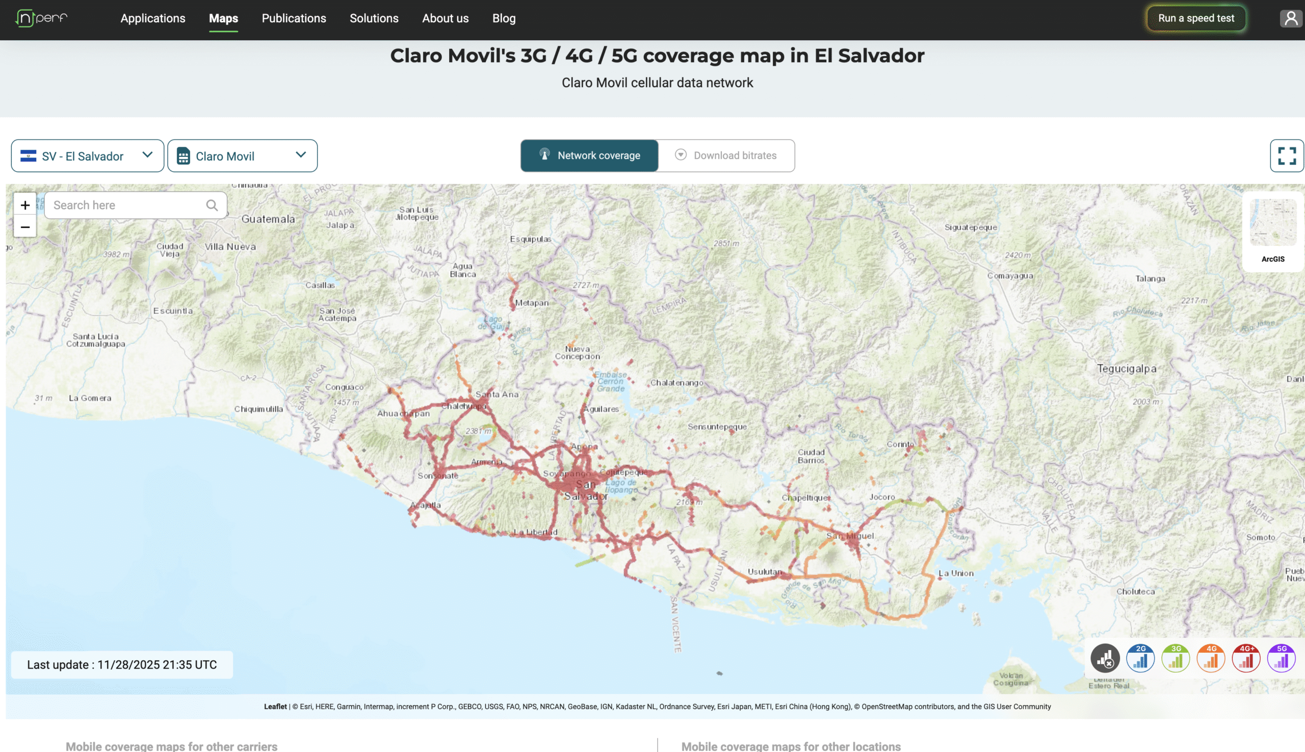 Mobile coverage map in El salvador of Claro